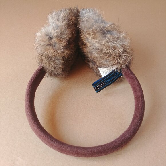 Vintage Nathaniel Cole 100% wool earmuffs cream black brown with fur - Picture 9 of 13